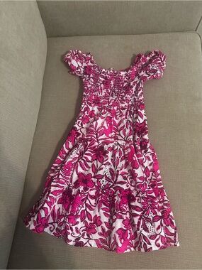 Lilly Pulitzer Hot Pink and White Floral Smocked Dress